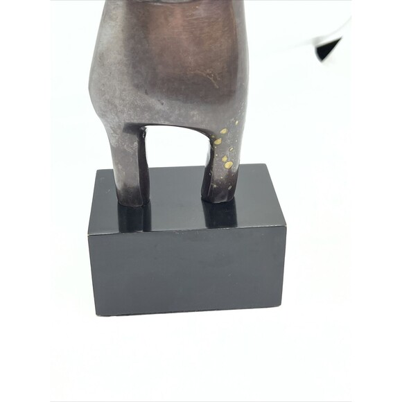 MCM Bronze Abstract Clarinet Player On Wood Stand Unsigned - Picture 12 of 12